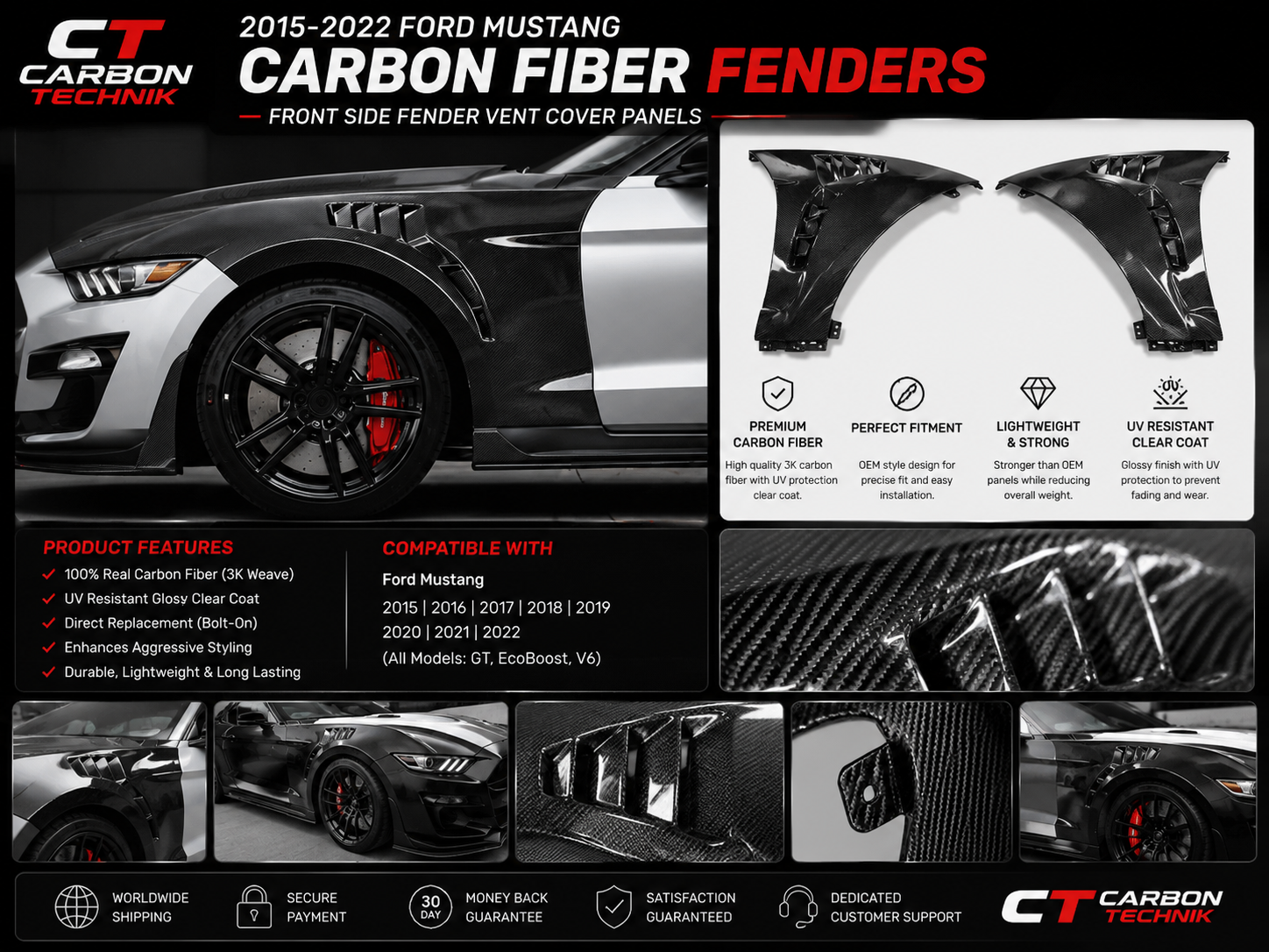Mustang GT Vented Carbon Fenders