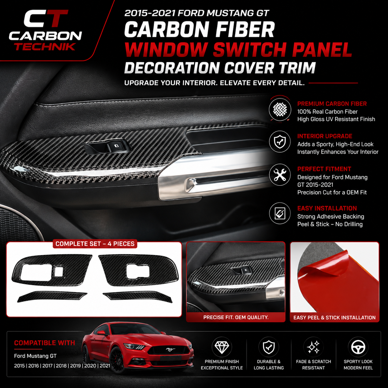 Carbon Fiber Car Windows Lifting Switch Control Panel
