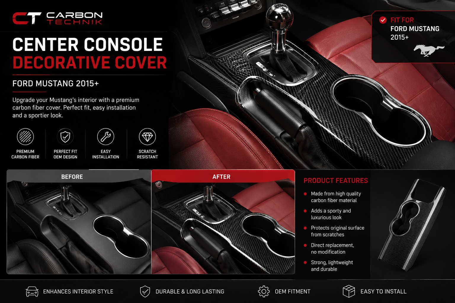 Center Console Decorative Cover – Ford Mustang (2015+)