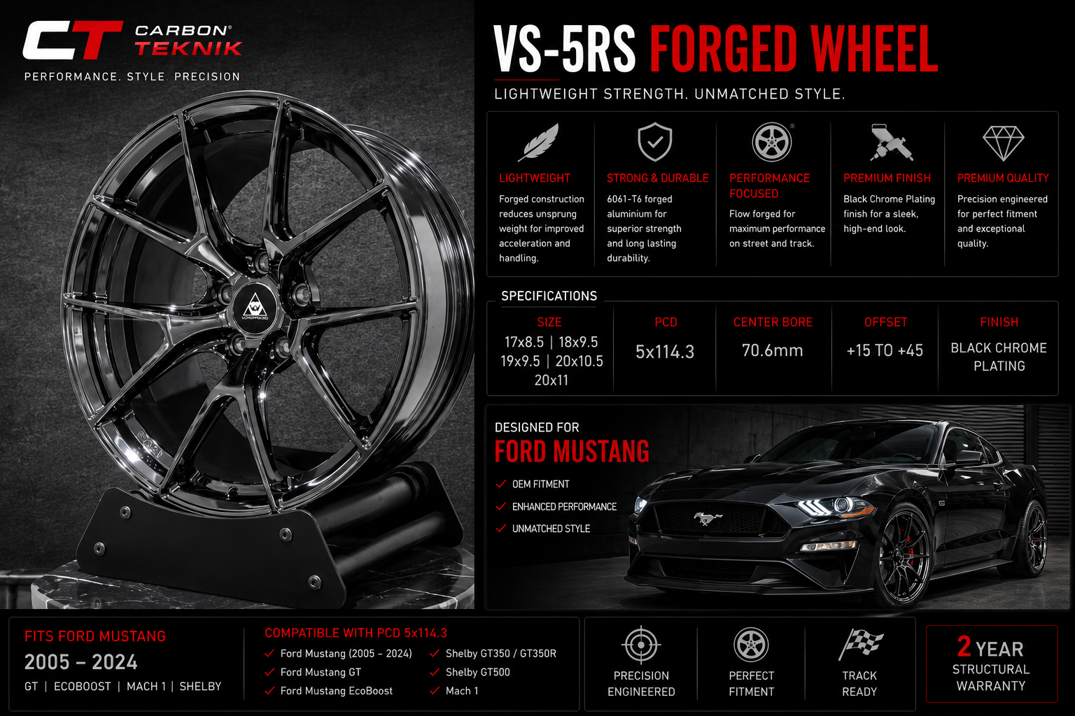 Carbon Technik VS-5RS Forged Wheels – Ford Mustang (PCD 5x114.3)