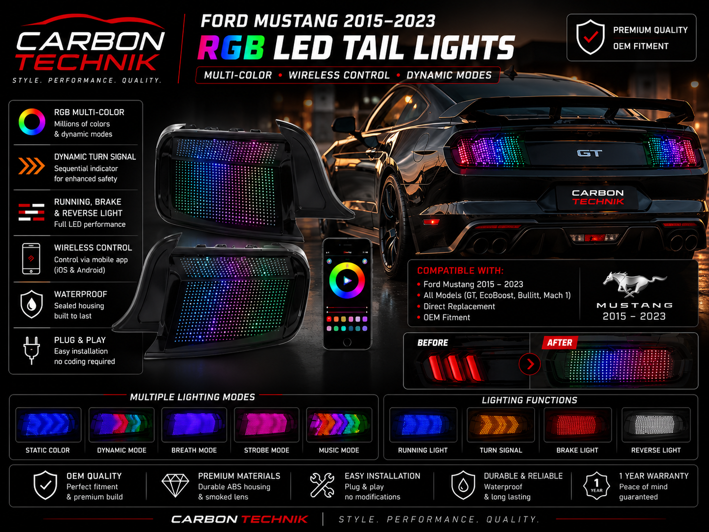 RGB LED Tail Lights – Ford Mustang (2015–2023)