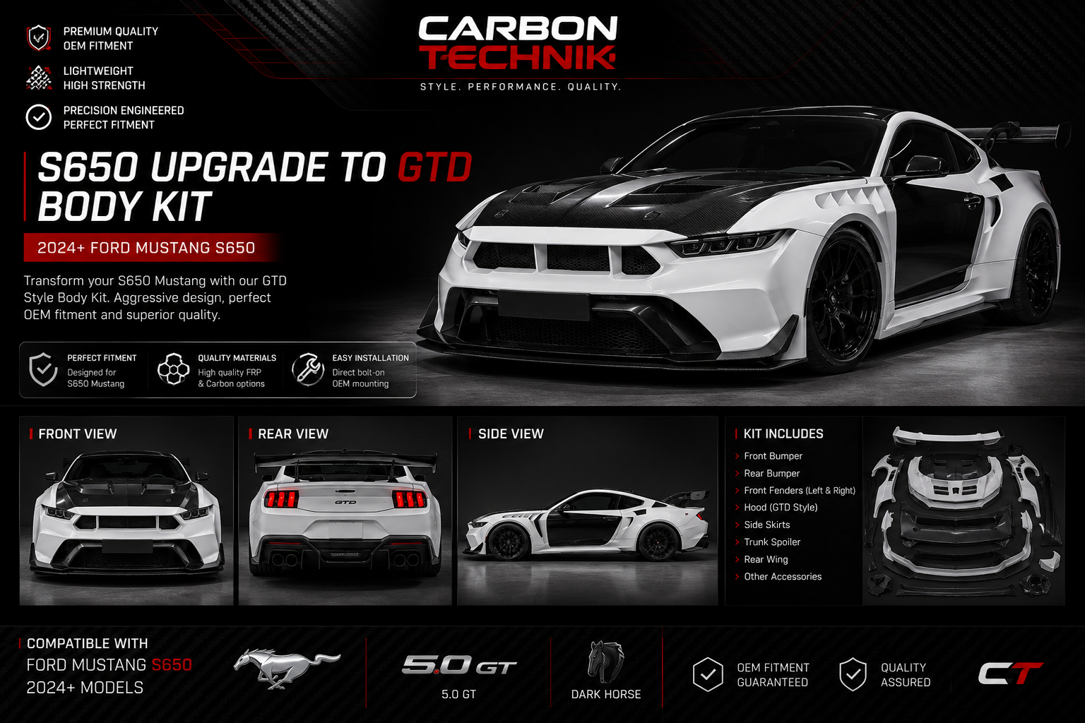 S650 GTD Style Body Kit (2024+ Ford Mustang)