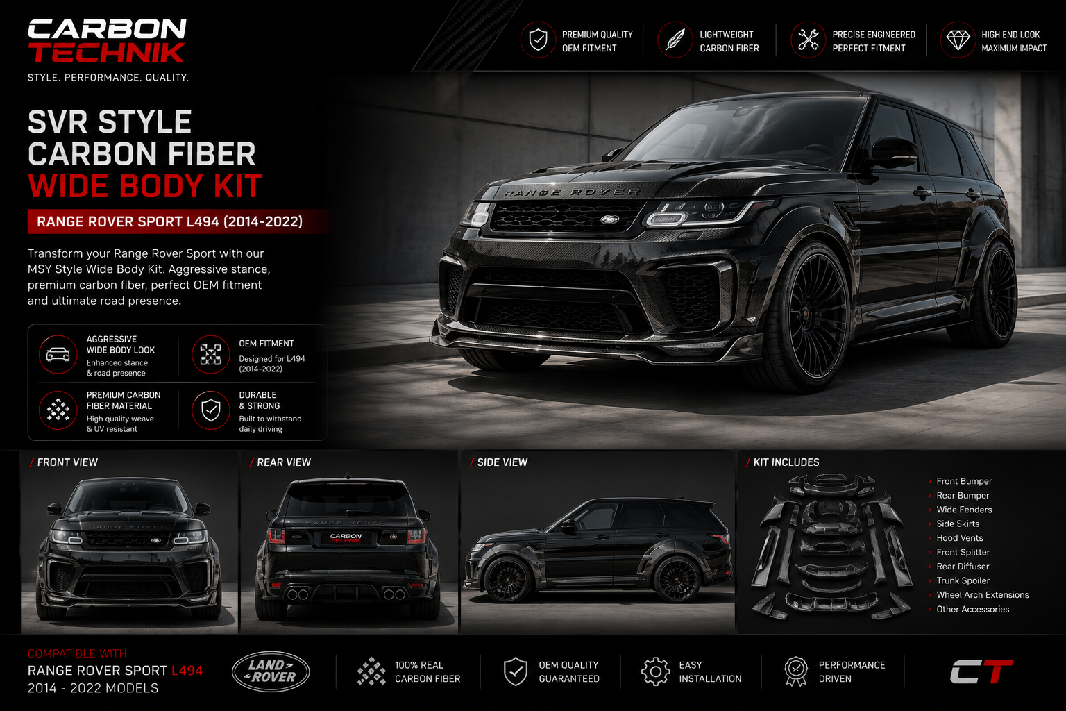 SVR Style Carbon Fiber Wide Body Kit – Range Rover Sport L494 (2014–2022)