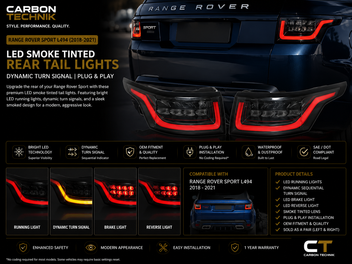 Range Rover Sport L494 (2018–2021) Smoke LED Tail Lights
