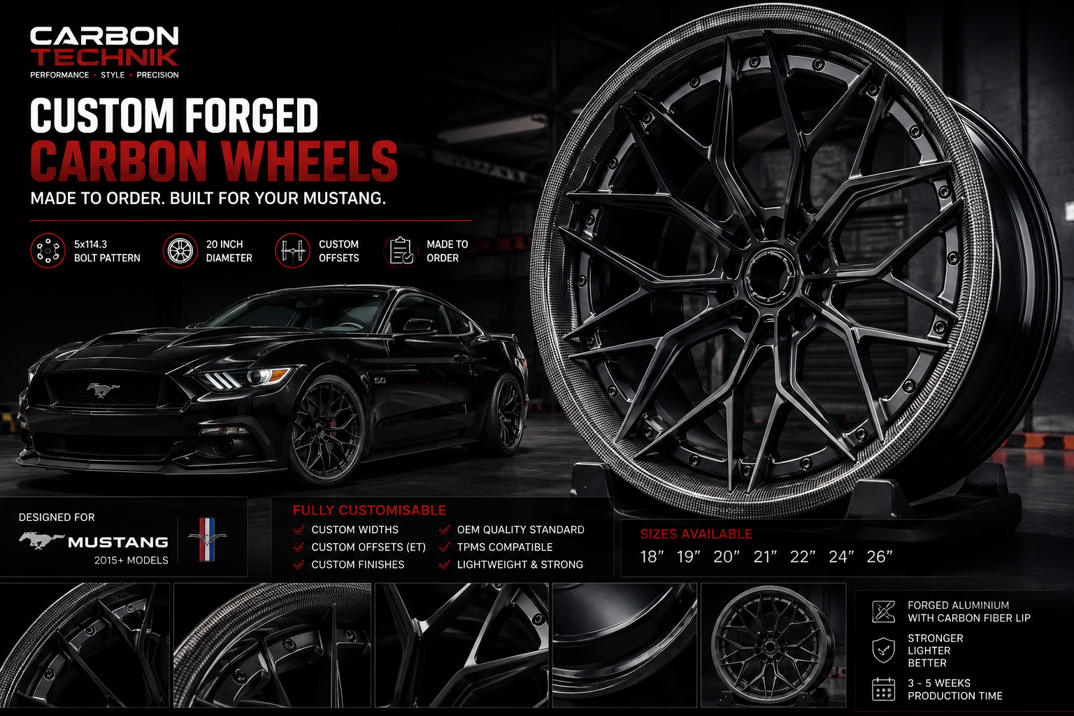 Custom Forged Carbon Fiber Wheels – Mustang