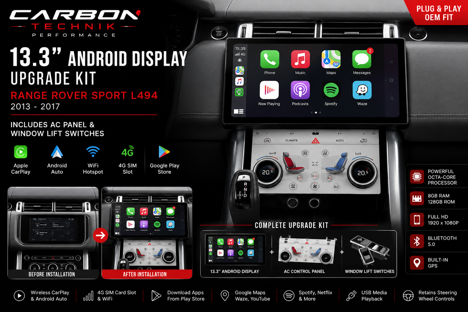 13.3” Android Display Upgrade with AC Control Panel
