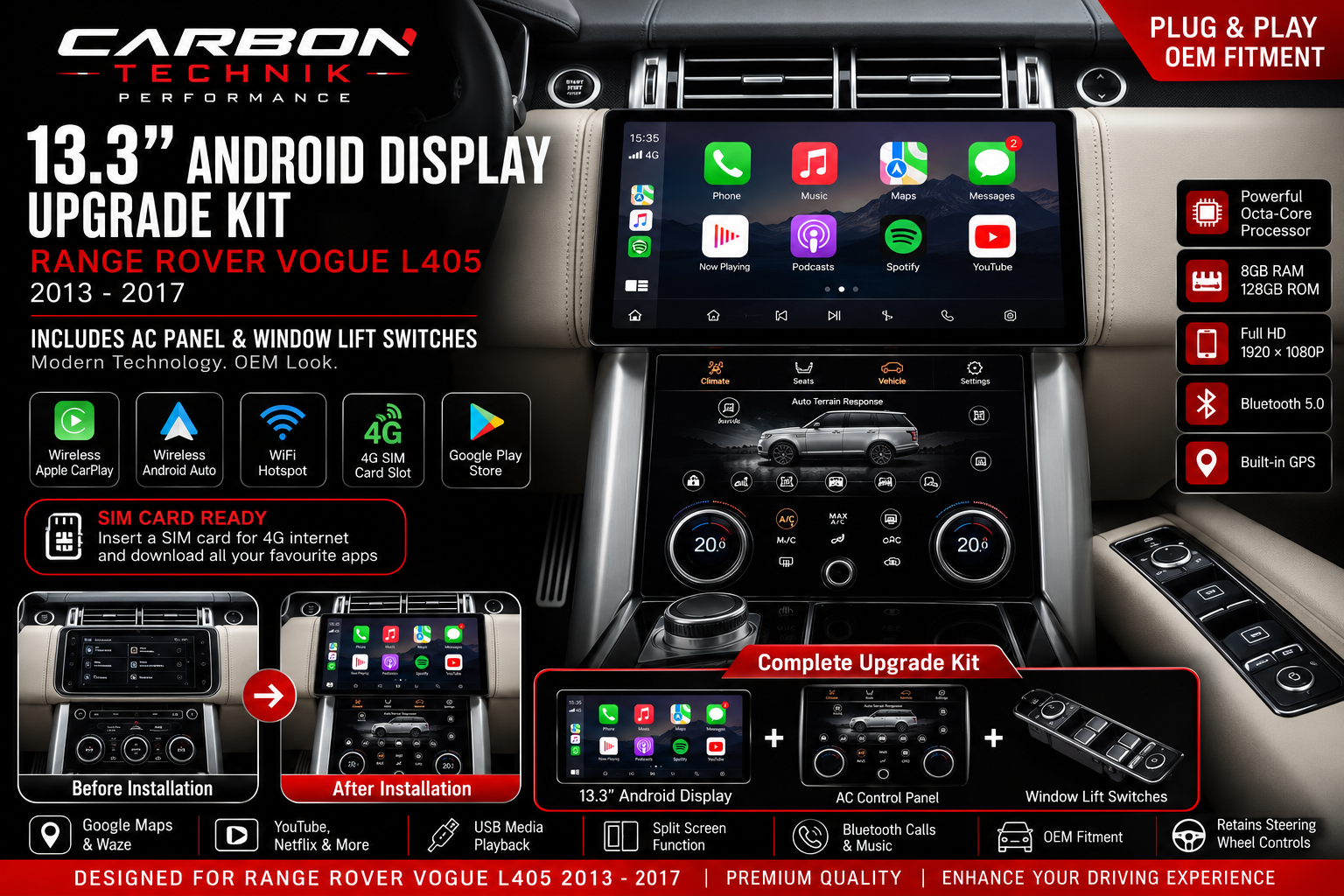 13.3” Android Display Upgrade Kit – Range Rover Vogue L405 (2013–2017)
