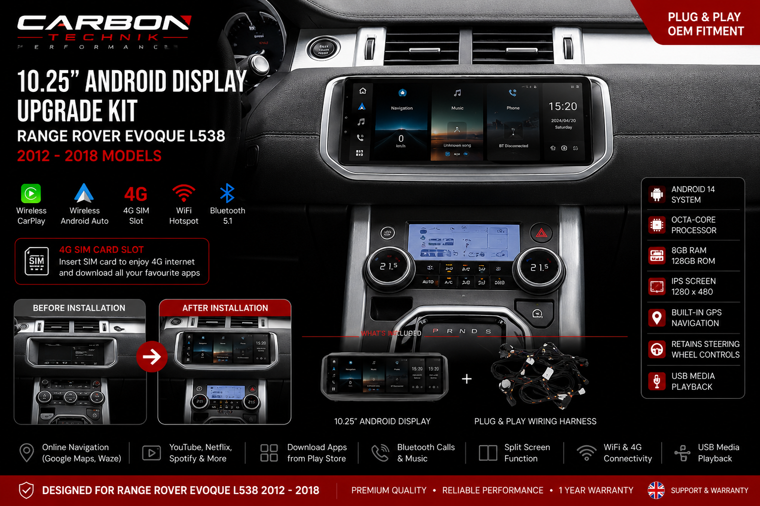 10.25” Android Display Upgrade Kit – Range Rover Evoque L538 (2012–2018)