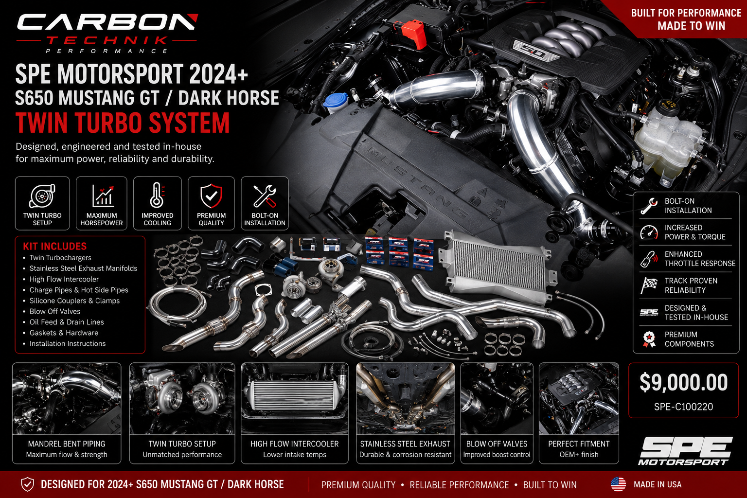 SPE Motorsport Twin Turbo System – 2024+ Ford Mustang GT & Dark Horse (5.0L V8)