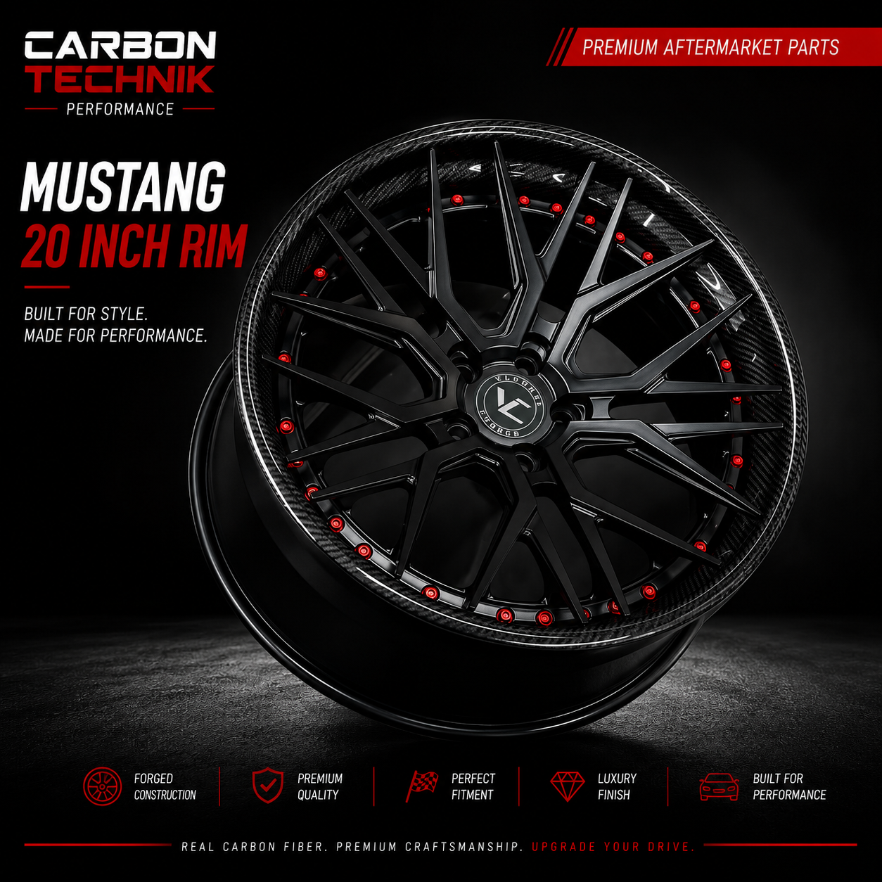 Mustang 20inch Wheel - Carbon Lip - 2 piece forged. 4 off.