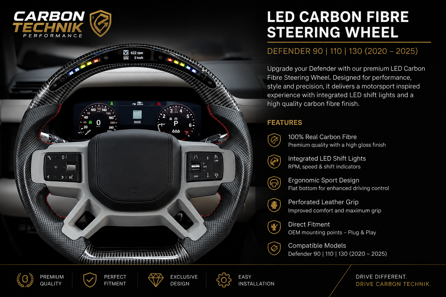 Defender carbon wheel with led